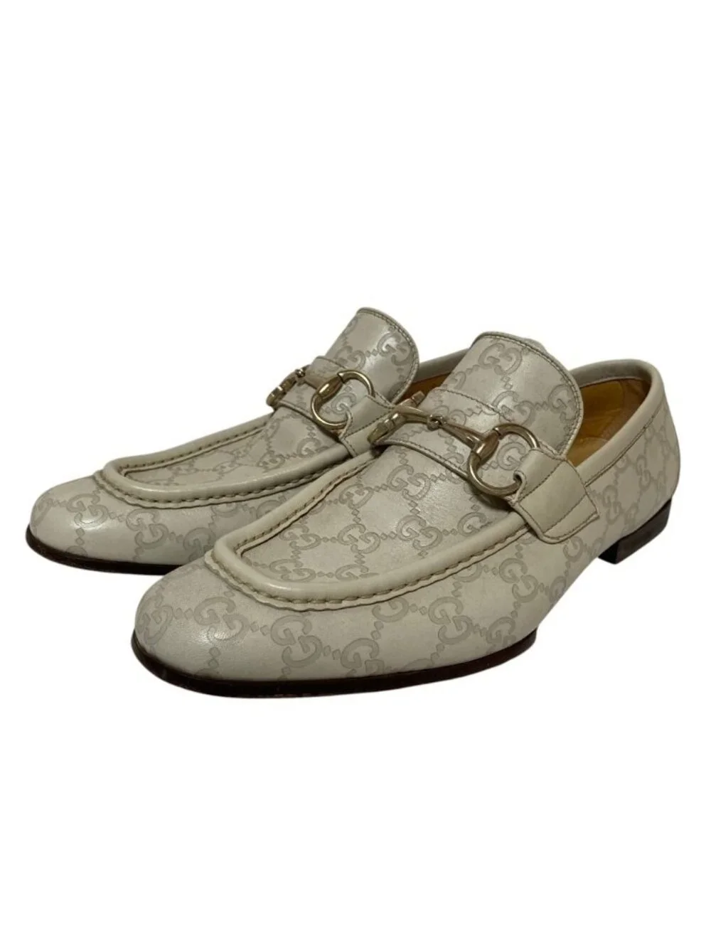 Gucci GG Guccissima Leather Horsebit Loafers Shoes 40.5 Equivalent White